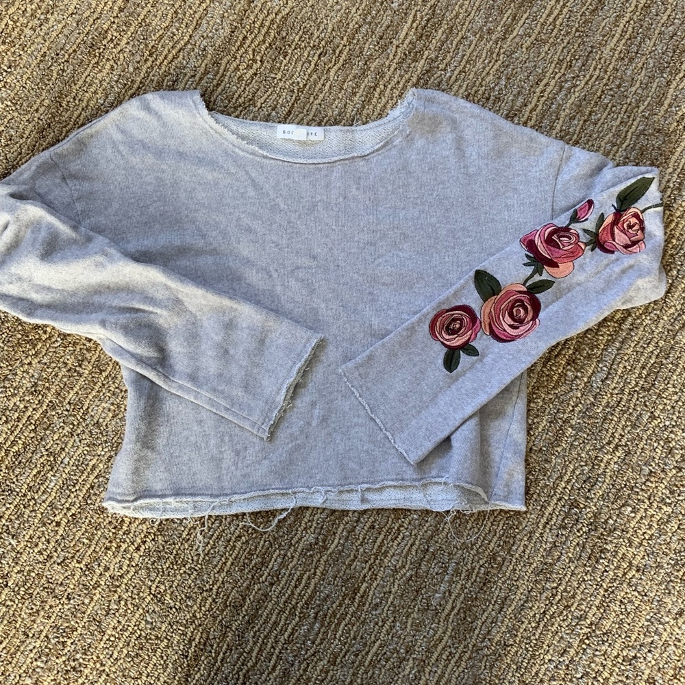 Socialite Cropped Embroidered Sweatshirt